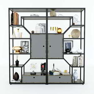 Rubberwood Shelving System with Powder-Coated Iron Frame (180x30x180cm)-KTB68078-Easy Standing Installation for Living Room - Product Image 2