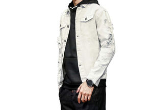 Veste en jean blanche pour homme, nouvelle conception, boutons, poches, denim, automne-hiver, surdimensionnée, marque, taille L, veste pour homme - Product Image 3