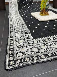 Beau travail de fil de soie Organza Saree Designer Party Wear avec dentelle fantaisie et chemisier sur fil Georgette avec travail Sequnce - Product Image 4