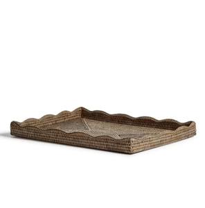 Plateau en rotin à bords incurvés avec poignées pour la restauration, hôtel, buffet, spa, station de pique-nique, événement, service et présentation au détail - Product Image 1