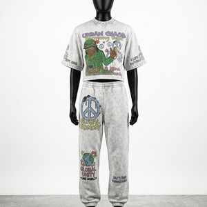 Conjunto de Top Corto y Pantalones Jogger de Felpa Francesa de 380 GSM con Lavado Ácido, Estampado de Calavera con Llamas, Diseños Personalizados, Conjuntos para Mujer - Product Image 3