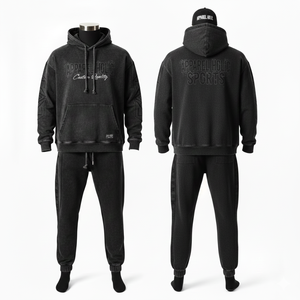 Nouveau survêtement en molleton technique pour homme, logo personnalisé de haute qualité, jogging, sweat-shirt à capuche, respirant, fermeture éclair, imprimé délavé à l'acide, hiver - Product Image 6
