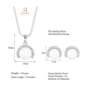 CLARA Ensemble de bijoux de mode pour femmes en argent sterling 925 avec pendentif Riko en perle véritable, boucles d'oreilles et chaîne plaqués rhodium avec zircone suisse - Product Image 6
