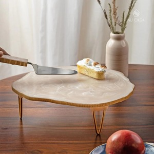 Handcrafted Modern Resin <b>Top</b> Cake Tray with Metal Legs Luxury Dessert Holder for Pastries Cakes Tea and Party <b>Table</b> Decoration - Product Image 5