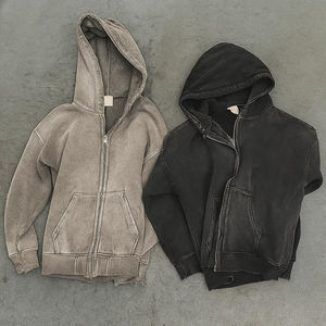 OEM Heavyweight Oversized Comfortable Cotton <b>Hoodie</b> Custom 450Gsm <b>Vintage</b> Washed Faded Full <b>Zip</b> <b>Up</b> Distressed <b>Hoodie</b> for Men - Product Image 6