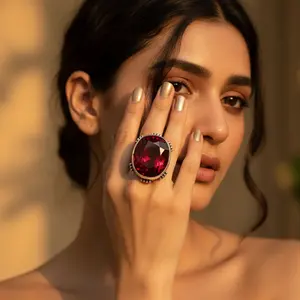 แหวนเงินแท้ 925 ประดับทับทิม สำหรับผู้หญิง เครื่องประดับชั้นดี ของขวัญสุดพิเศษ แหวนผู้ชาย หินเจียระไน ชุบโรเดียม ฝังโรเดียม ชุบแพลตตินัม - Product Image 1