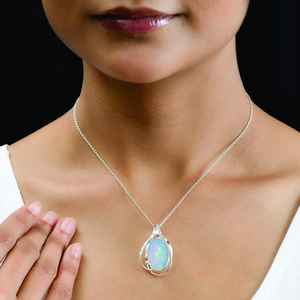 Colgante de ópalo etíope, Collar de plata de ley 925, joyería de piedra natal de octubre, collar de ópalo hecho a mano para mujer, regalo para ella - Product Image 3