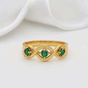 Wholesale 18K Gold Plated Brass <b>Ring</b> Green Onyx Triple Gemstone Bezel Setting Inlay Fashionable Jewelry Accessory for <b>Men</b> Women - Product Image 5