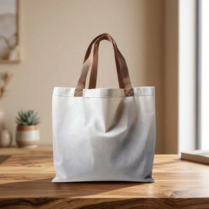 Bolsa de Mano de Lona Minimalista y Natural, Abierta, con Bolsillo Frontal, Asas Suaves, Unisex, Reutilizable, para Compras - Product Image 4
