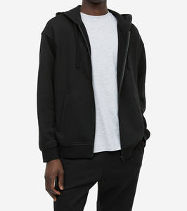 เสื้อมีฮู้ดสำหรับผู้ชายทรงหลวมสะพายไหล่ผ้าคอตตอน450GSM บ็อกซี่เข้ารูปสีดำทึบ - Product Image 1