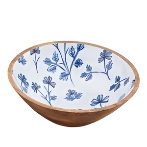 Cuencos de madera de lujo modernos, cuencos tallados, respetuosos con el medio ambiente, hechos a mano con esmalte colorido en el interior para ensaladas y servir 2024 - Product Image 1