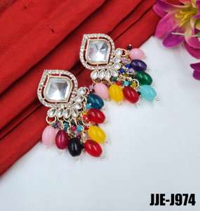 Alliage durable de boucle d'oreille de Kundan 12 couleurs paire de 1.3275 grammes bijoux traditionnels légers de mode fournisseur en ligne en gros - Product Image 2