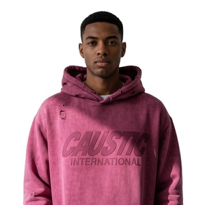 Sudadera con Capucha para Hombre, Estilo Desgastado, 100% Algodón, Felpa Francesa de 450 g/m², Lavado Ácido con Efecto Descolorido por el Sol, Personalizada, Estilo Urbano, OEM - Product Image 1