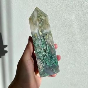 Grossiste et fabricant de pierre naturelle Druzy Moss Agate Large Crystal Tower Healing Custom 4 Faceted Point Wand à vendre - Product Image 6