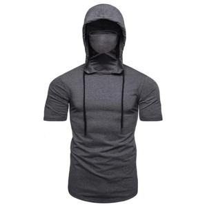 T-shirt en polaire à manches courtes à capuche pour homme 100% coton Écologique et respirant Combinaison de ninja d'hiver avec masque Hauts personnalisables - Product Image 6
