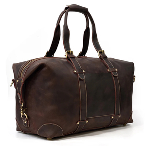 Sac de voyage rétro en cuir Crazy Horse unisexe, sacoche diagonale de fitness, fermeture éclair, sac en cuir pour hommes - Product Image 4