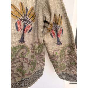 Autumn Grey Palm Block Print <b>Jacket</b> with Stand Collar Stylish Boxy Style - Product Image 4