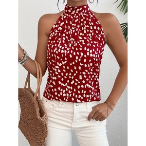 Blusa sin mangas con cuello alto y estampado para mujer de Jane, con detalle de lazo en la espalda, corte regular, tela fina de máxima calidad - Product Image 2