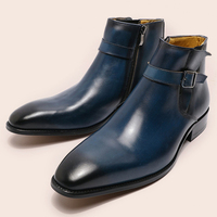 Sepatu Boots Chelsea Kulit Asli Klasik Mewah Pria Sederhana Retro Italia untuk Semua Musim