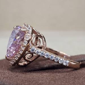 แหวนหมั้นเงินแท้ 925 ชุบทองคำขาว ประดับเพชรรูปหัวใจสีชมพู ชุบทองคำแท้แบบ Vermeil สำหรับผู้หญิง ขายส่งจำนวนมาก - Product Image 5