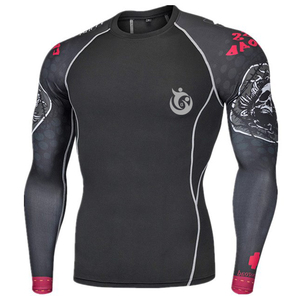 Rashguard à manches longues de compression UPF 50 + pour hommes, haut de gymnastique imprimé avec logo personnalisé pour MMA et sports de surf, chemise de surf unie - Product Image 6