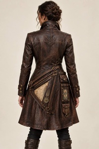 Manteau trench en cuir pour femme avec poches vintage et ceinture - Product Image 6