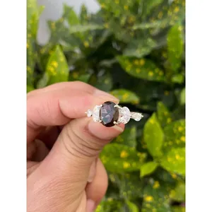 925 Silver Smoky Quartz Ring with Rhodium Plating Geometric Gemstone Ring with Garnet Ruby Bezel Set High-quality Bezel Setting - Product Image 1