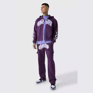 Trajes de chándal, 2 uds., trajes de jogging con cremallera, estampado de transferencia de calor, chándal de algodón, pantalones de chándal acampanados de carga y Sudadera con capucha, conjunto de Jogger - Product Image 1