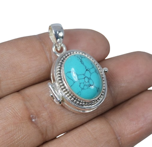 Pendentif chaîne tendance en forme de crochet, fait main, en turquoise bleue, en argent sterling 925, serti de pierres précieuses, cadeau d'anniversaire JESSICA - Product Image 1