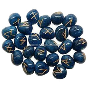 Best Healing 25-Piece <b>Set</b> of Tumbled Apatite Agate Runes Carved <b>Crystal</b> Blue Gemstone Enhanced Rune <b>Set</b> - Product Image 2