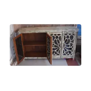 厂家价格复古木质4玻璃门橱柜仿古芒果木家具室内现代木质家具