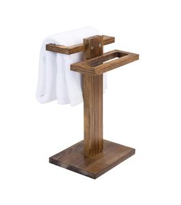 Porte-serviettes de comptoir de salle de bain à 2 niveaux, support de serviette de bain de table en bois brûlé - Product Image 1