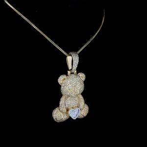 Collar con Colgante de Osito de Peluche con Piedras, Tono Dorado, Estilo Hip Hop de Lujo - Product Image 3