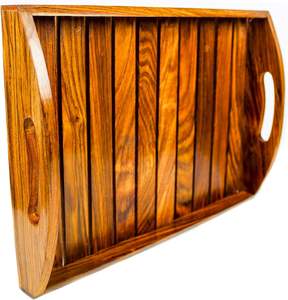 Bandeja para servir de madera Rectangular de latón AK con asa en color nogal, bandeja personalizada para utensilios de cocina/vajilla - Product Image 5