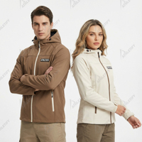 Veste softshell unisexe avec capuche 100% polyester coupe-vent imperméable pour la randonnée en plein air, les sports, les voyages quotidiens, imprimée