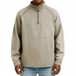 Pull à col zippé en coton lavé, coupe oversize, vente en gros, commande en vrac, OEM, étiquette privée personnalisée - Product Image 3