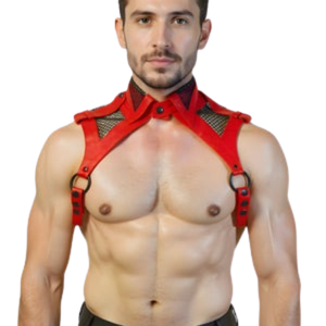 Harnais à col en cuir et maille pour homme, noir, simili cuir, fétiche, vêtements de club - Product Image 1