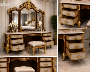 Victorian Handcrafted Deluxe Teak Wood <b>Dressing</b> Unit Buy 6 Drawers Bedroom <b>Vanity</b> Set Premium Brown Gold <b>Dressing</b> <b>Table</b> Set - Product Image 2