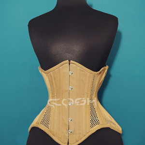 Corset sous-poitrine respirant en cuir bleu avec armatures en acier et empiècements en maille pour le modelage de la taille - Product Image 5