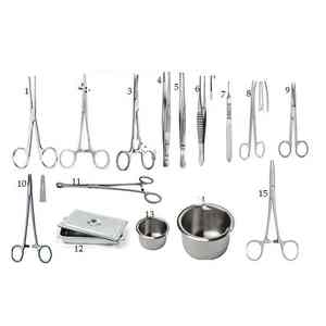 Ensemble de toilette et de suture | Ensemble complet d'instruments chirurgicaux médicaux | Kit de 15 pièces en acier inoxydable avec pinces, ciseaux et plateaux - Product Image 1