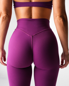 Últimas mallas acampanadas sin esfuerzo de color violeta profundo, figura favorecedora, costura en la cadera, cintura alta y ropa activa, mallas de gimnasio a la moda para mujer - Product Image 3
