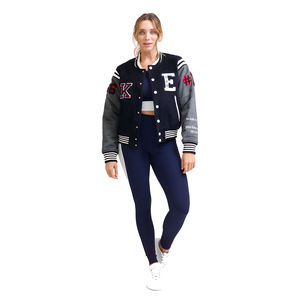 Veste universitaire pour femmes personnalisée tricotée | Blouson bombardier de baseball de style collège classique à un bouton, poignets solides, coupe-vent imperméable - Product Image 5