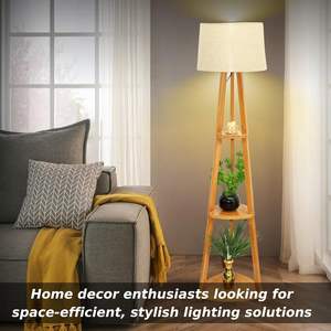 Lampe sur pied en bois de style vintage, magnifique, avec abat-jour, lampe de nuit en bois sur trépied, vente en gros - Product Image 2