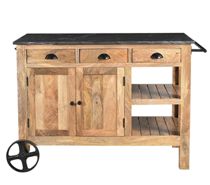 Isla de cocina Vintage madera maciza de mango encimera de mármol independiente enrollable - Product Image 3