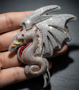 Colgante de Plata de Ley 925 con Dragón de Lujo, Microincrustaciones de Diamantes Moissanite VVS, Tema Animal, Unisex, para Fiestas - Product Image 1