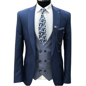 Venta caliente Plaid Slim Suit Single Breasted Men's Business Gentleman Suit Chaleco Pantalones 3 piezas Mandarin Collar Worsted Suit Tuxedo - Product Image 1