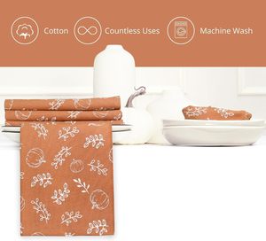 Serviettes de table Thanksgiving 18x18 pouces-100% coton imprimé feuilles d'automne-serviettes de table réutilisables et lavables/cuisine et fête-épices citrouille - Product Image 2