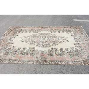 Alfombra clásica de lana rosa Beige de 5,5x9 pies, alfombra turca para sala de estar, diseño de tejido de retazos, respaldo de látex, rompecabezas rectangular para pasillo - Product Image 3