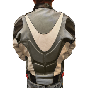 Chaqueta de moto de cuero de vaca genuino Track Racing con protecciones Road Riding gris/Blanco/Negro chaqueta de motocicleta para hombres - Product Image 3