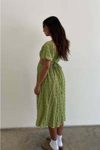 <b>Emerald</b> Grace Midi <b>Dress</b> an Exquisite fusion of Casual Sophistication and Charming Details Crafted From 100% Cotton Puff Details - Product Image 4